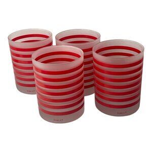 Towle Frosted Glassware Red Striped Vintage Whiskey Rocks 12 oz glasses